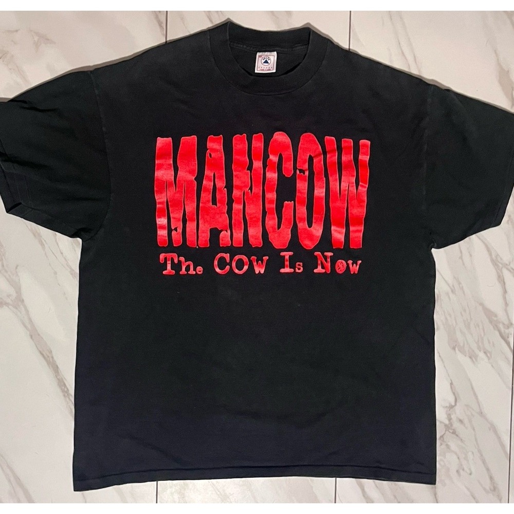 Vintage 90s MANCOW The Cow Is Now T-Shirt Mens XL Chicago Rock Radio 103.5